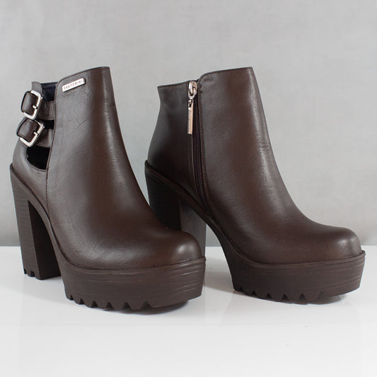 BOTINES PARA MUJER BADA CUERO CAFE