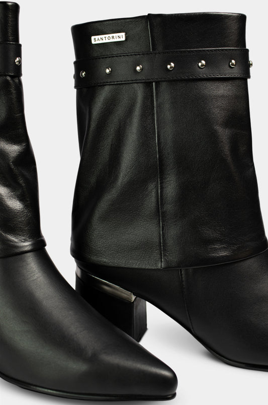 BOTINES PARA MUJER LUX CUERO NEGRO