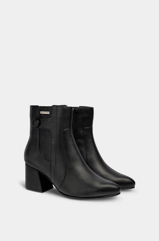 BOTINES PARA MUJER JULIETA CUERO NEGRO SANTORINI - vista 45 grados