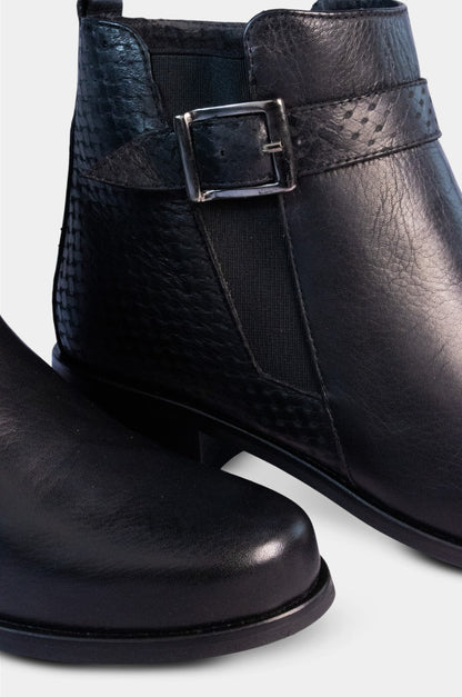 BOTINES PARA MUJER LEANA CUERO NEGRO SANTORINI - vista 3
