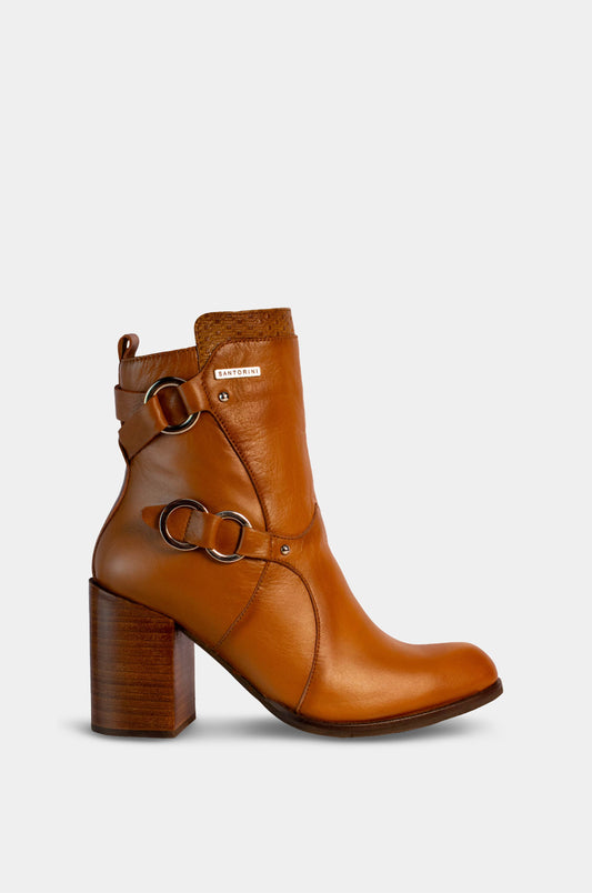 BOTINES PARA MUJER RENSA CUERO MIEL SANTORINI - vista lateral