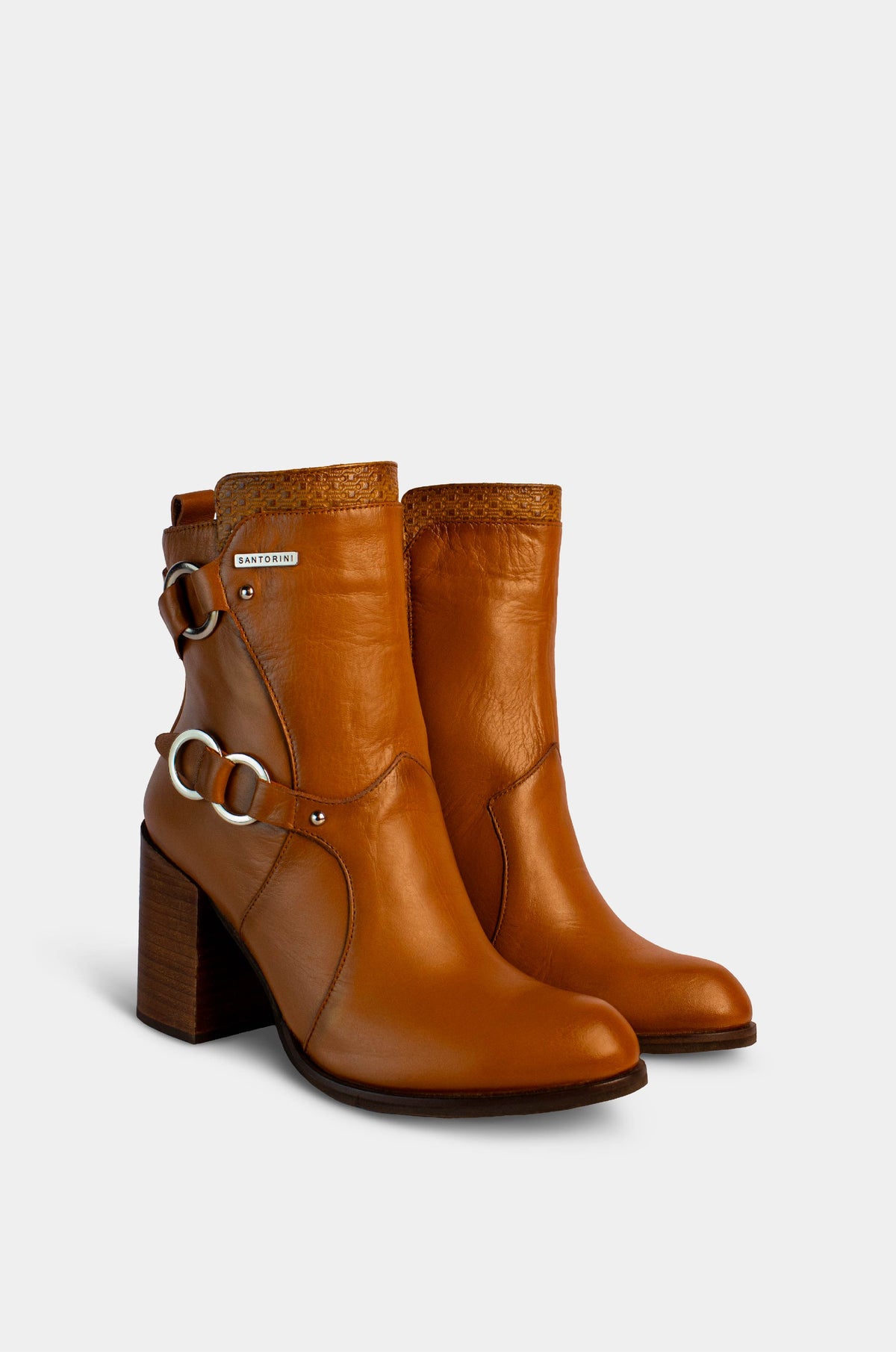 BOTINES PARA MUJER RENSA CUERO MIEL SANTORINI - vista 45 grados