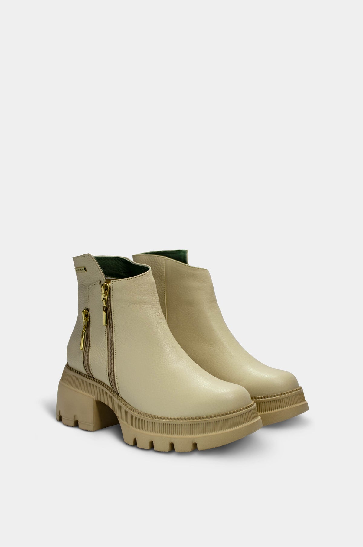 BOTINES PARA MUJER ZOE CUERO BEIGE SANTORINI - vista 45 grados